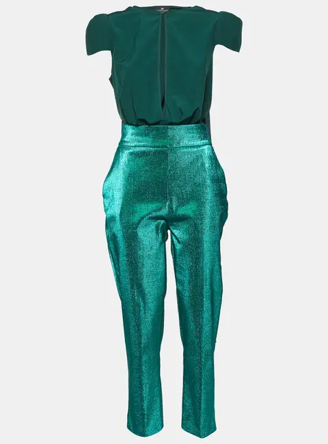 Elisabetta Franchi Green Bodysuit & Lurex Trousers Set L