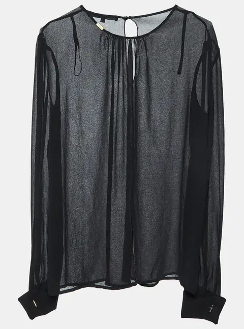 Elisabetta Franchi Black Chiffon Back Slit Detail Sheer Blouse L