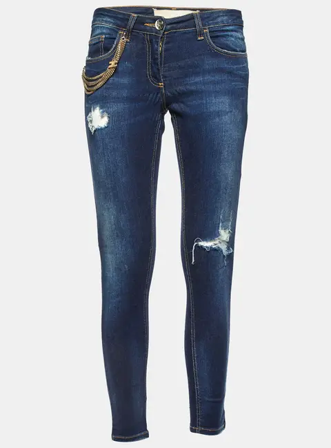 Elisabetta Franchi Blue Denim Chain Detail Slim Fit Jeans M/Waist 29"
