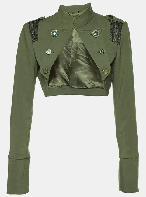 Elisabetta Franchi Celyn B. Olive Green Cady Bolero Jacket XL