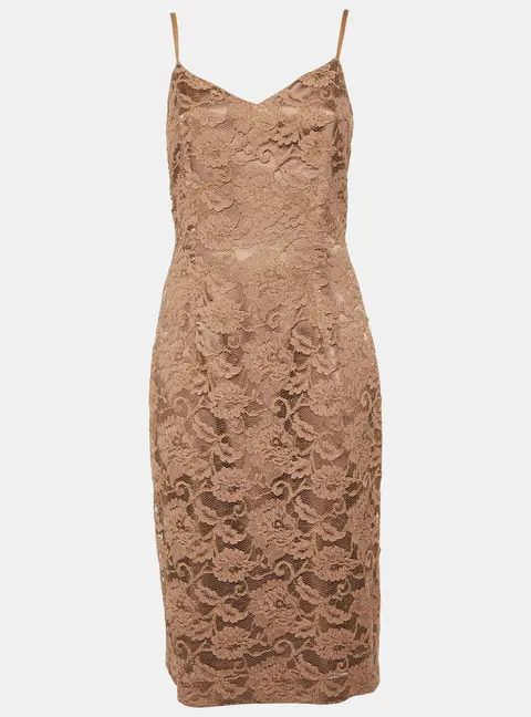 Elisabetta Franchi Taupe Lace Sleeveless Sheath Dress M