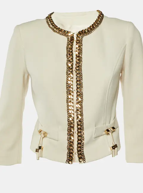 Elisabetta Franchi Gold Cream Cady Chain Trim Jacket M