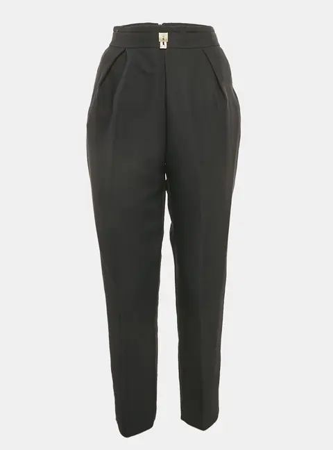 Elisabetta Franchi Black Gabardine Lock Detail Trousers L