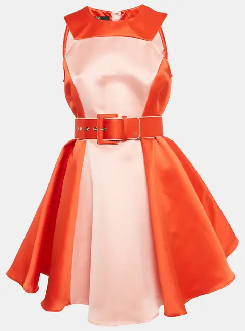 Elisabetta Franchi Orange/Pink Satin Flared Mini Dress M
