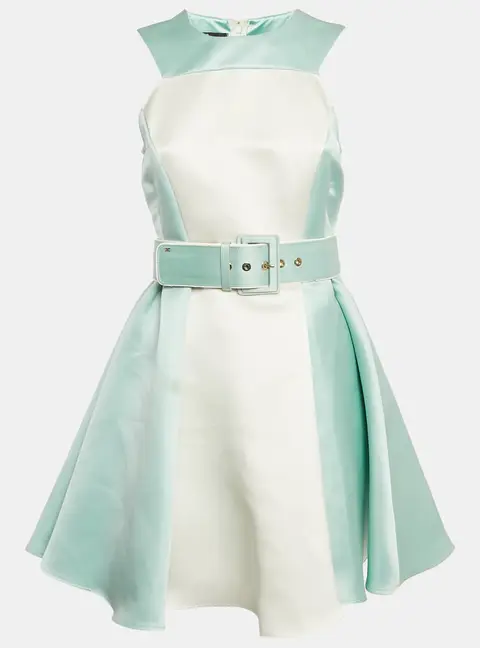 Elisabetta Franchi Blue/White Satin Flared Mini Dress M