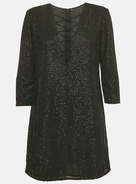 Elisabetta Franchi Black Beaded Chiffon Lace-Up Mini Dress L