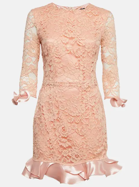 Elisabetta Franchi Pink Lace and Satin Ruffled Mini Dress M