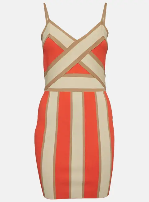 Elisabetta Franchi Orange Stretch Knit Strappy Bodycon Dress L