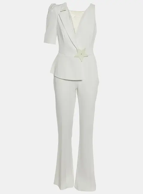 Elisabetta Franchi White Crepe Star Detail Jumpsuit M