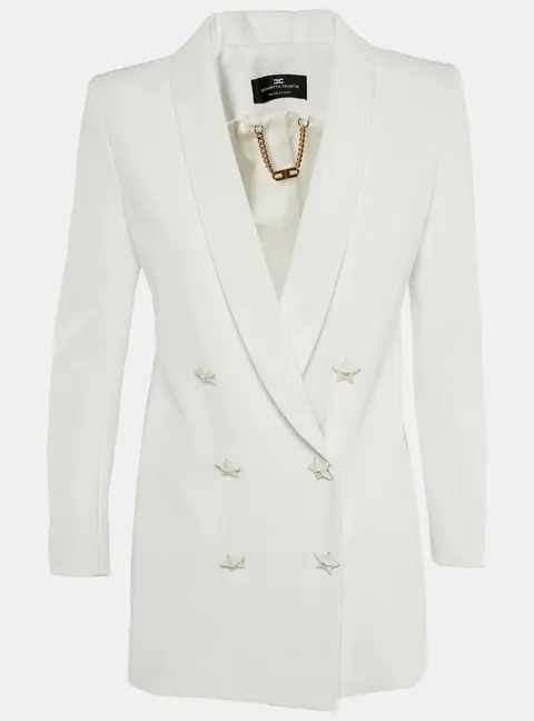 Elisabetta Franchi White Crepe Star Button Detail Double Breasted Blazer M