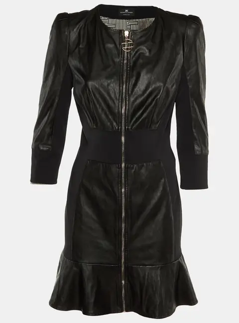 Elisabetta Franchi Black Faux Leather Mini Dress M