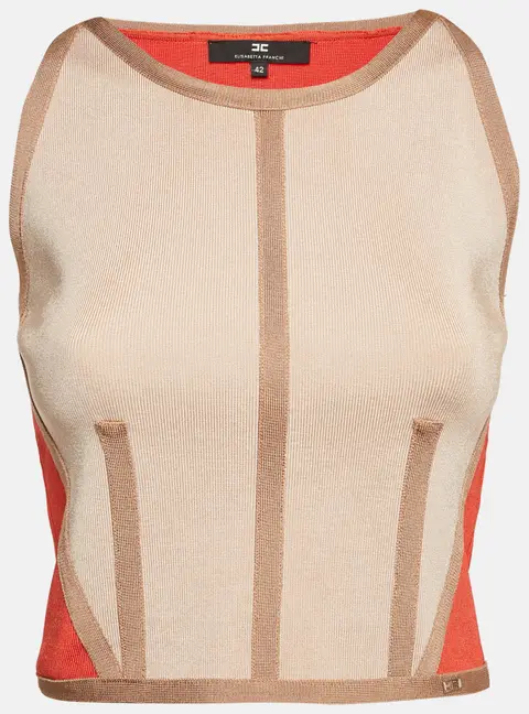 Elisabetta Franchi Orange Knit Sleeveless Top  M