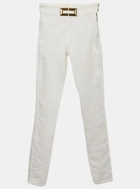 Elisabetta Franchi White Denim Metal Logo Detail High Waist Jeans S Waist 25"