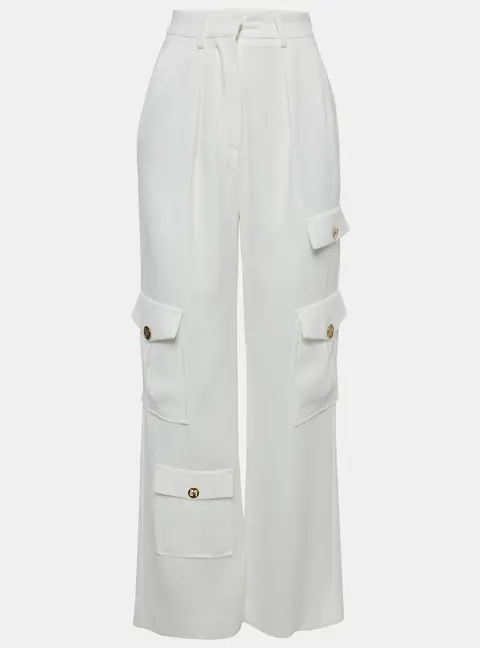 Elisabetta Franchi White Crepe Cargo Pants S