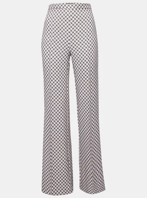 Elisabetta Franchi Cream Printed Crepe High Rise Trousers S