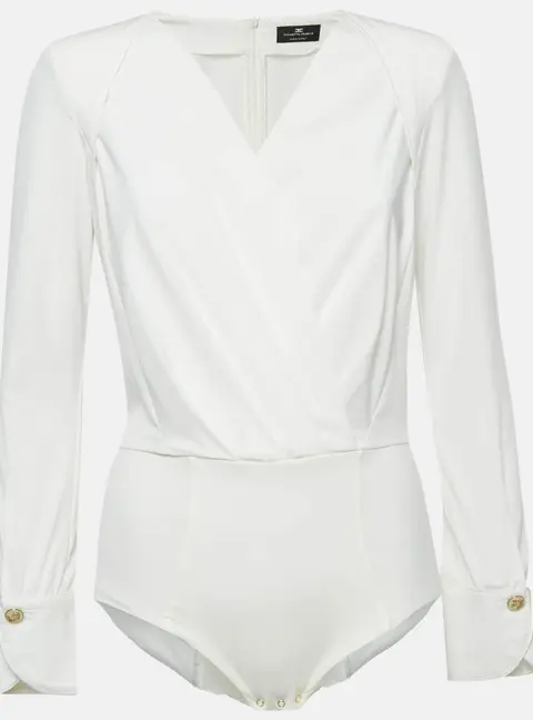 Elisabetta Franchi White Jersey Plunging Neck Bodysuit M