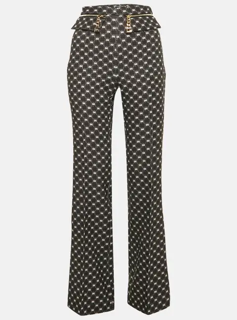 Elisabetta Franchi Black Logo All Over Jersey High Rise Flared Pants S