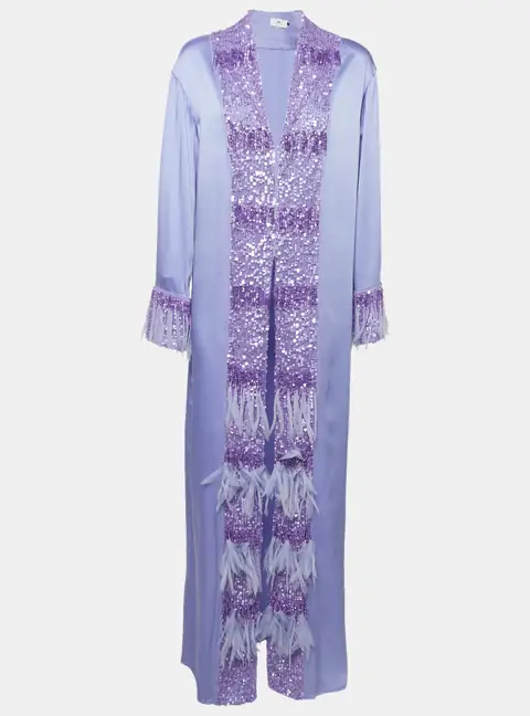 Elisabetta Franchi Purple Embellished Satin Kaftan Dress S