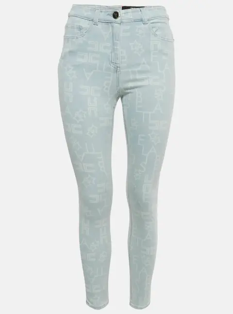Elisabetta Franchi Blue Monogram Denim Skinny Jeans S Waist 27"