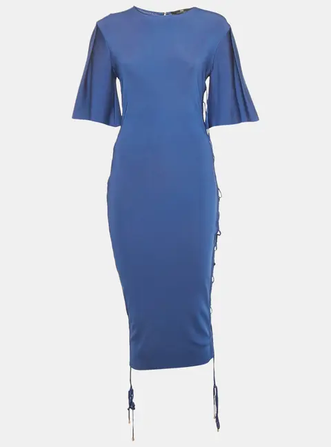 Elisabetta Franchi Blue Jersey Lace Up Detail Bodycon Dress M
