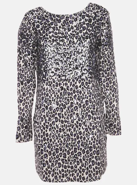 Elisabetta Franchi Beige/Black Leopard Print Crepe Sequin Embellished Mini Dress M