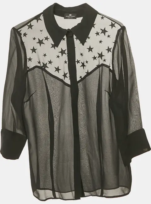 Elisabetta Franchi Black Tulle Trim Chiffon Shirt M