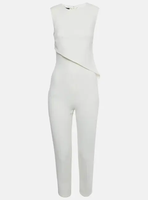 Elisabetta Franchi Off White Crepe Asymmetric Belted Jumpsuit S