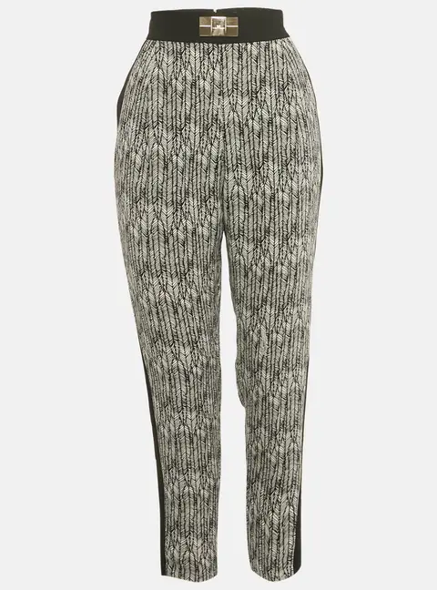 Elisabetta Franchi Black/White Printed Crepe Formal Trousers M