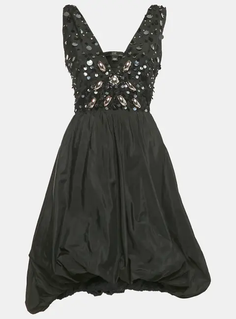 Elisabetta Franchi Celyn b. Black Embellished Taffeta Mini Dress M