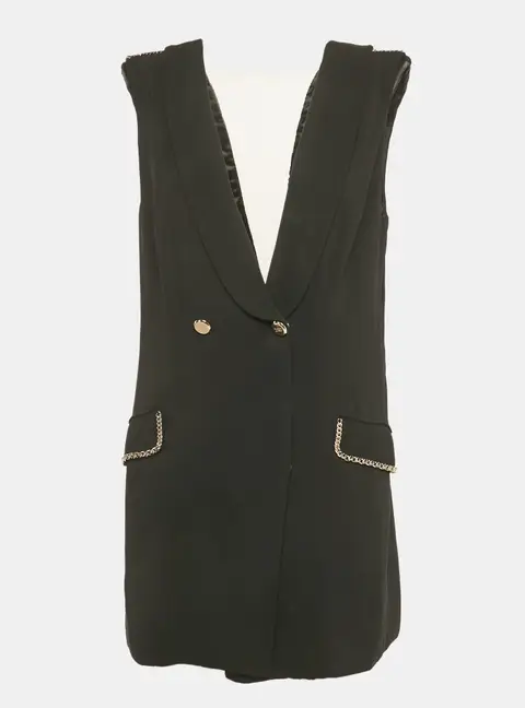Elisabetta Franchi Black Crepe Double Breasted Mini Dress M