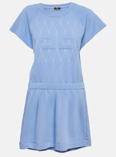 Elisabetta Franchi Blue Logo Embossed Cotton Blend Mini Dress L