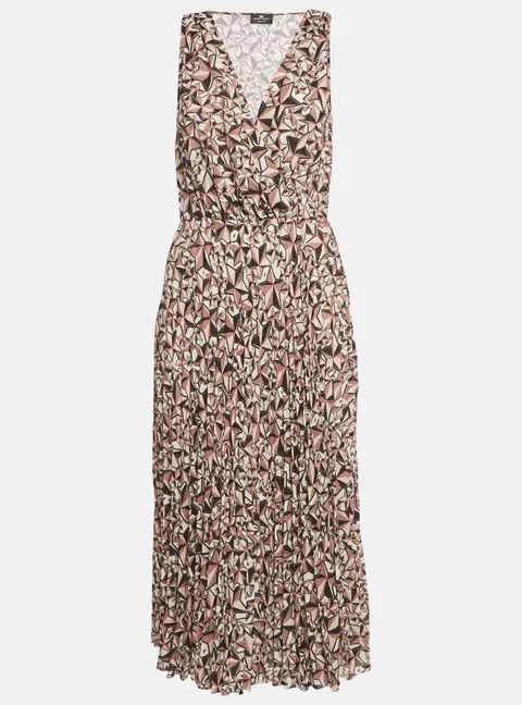 Elisabetta Franchi Brown Printed Crepe Pleat Detail Midi Dress M