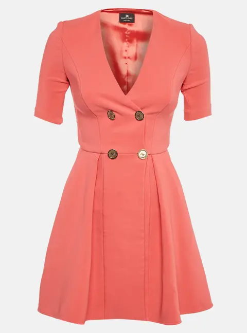 Elisabetta Franchi Coral Crepe Doubled Breasted Mini Dress S