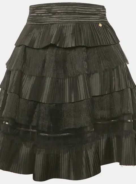 Elisabetta Franchi Black Tulle and Crepe Frill Tiered Mini Skirt M