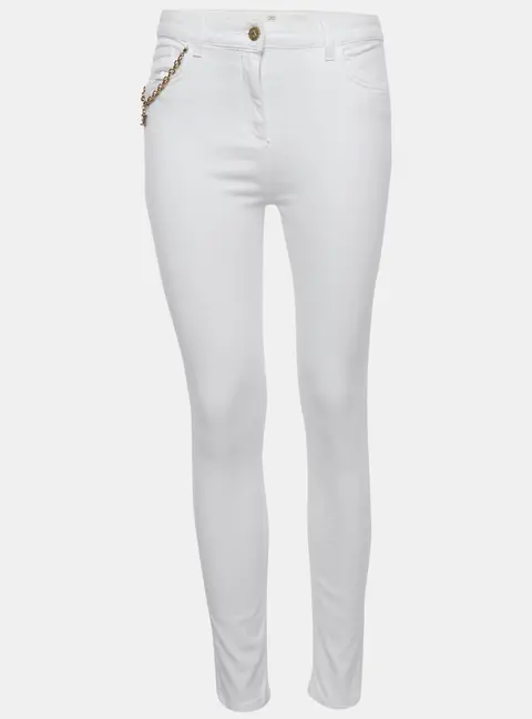 Elisabetta Franchi White Cotton Lock Charm Detail Skinny Jeans M Waist 29"