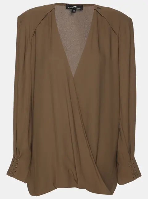 Elisabetta Franchi Khaki Crepe Camicia Blouse L