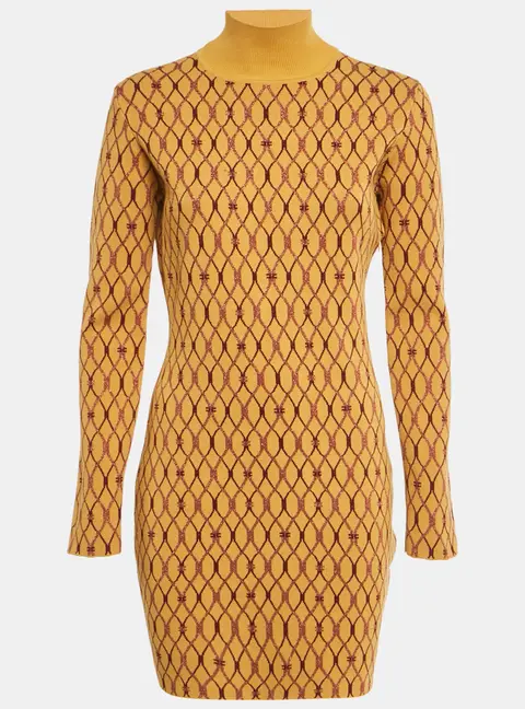 Elisabetta Franchi Yellow Lurex Stretch Knit Mini Dress M