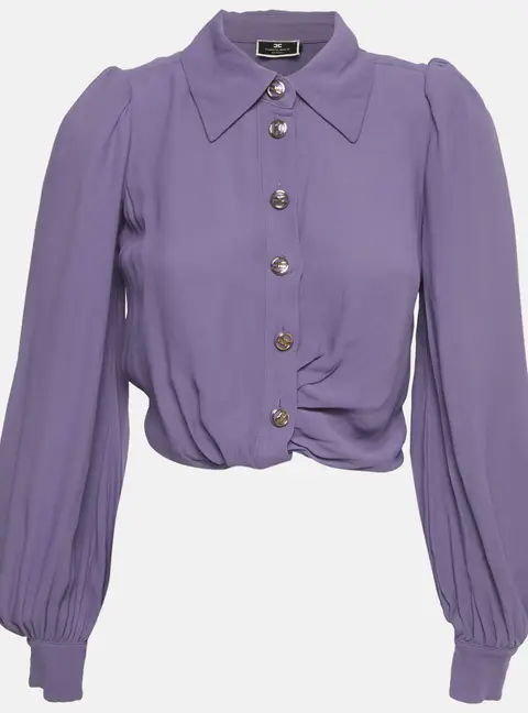 Elisabetta Franchi Purple Crepe Knot Detail Cropped Blouse S
