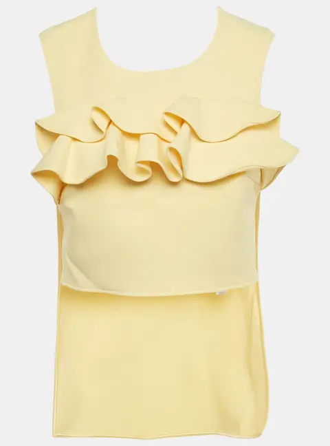 Elisabetta Franchi Yellow Crepe Ruffled High-Low Top S