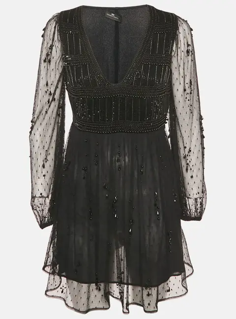 Elisabetta Franchi Black Tulle Embellished Mini Dress M