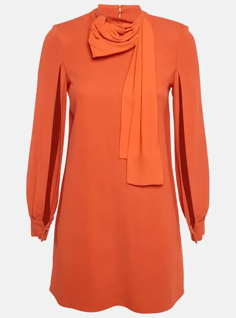 Elisabetta Franchi Orange Crepe Neck Drape Detail MIini Dress M