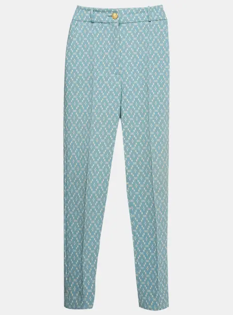 Elisabetta Franchi Blue Logo Printed Crepe Pants S