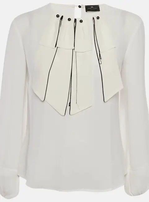 Elisabetta Franchi White Crepe Trim Detail Top S