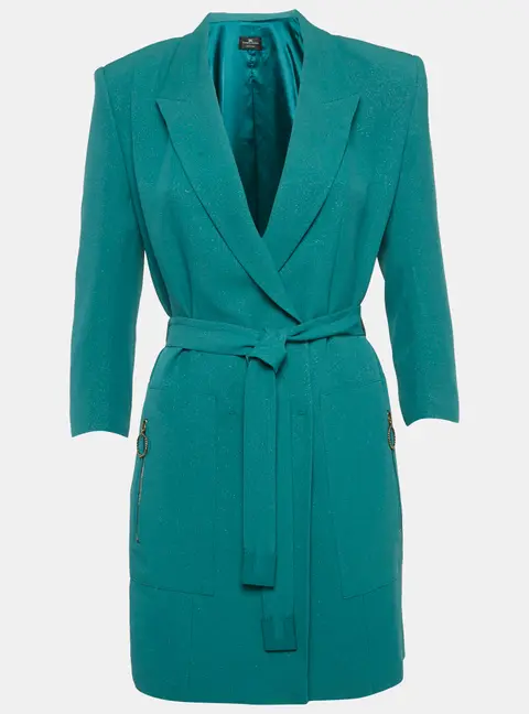 Elisabetta Franchi Green Shimmering Crepe Belted Double Breasted Jacket M