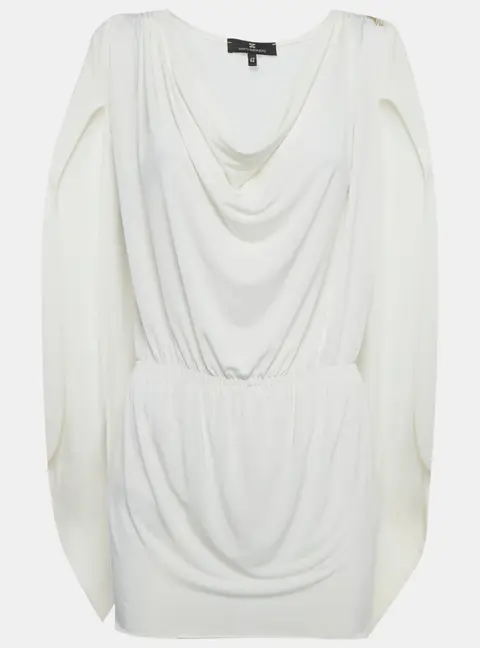 Elisabetta Franchi White Jersey Cinched Waist Tunic M