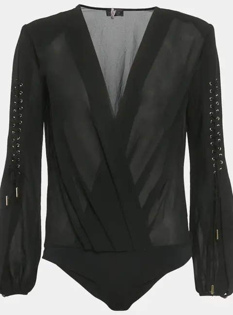 Elisabetta Franchi Black Crepe Long Sleeve Bodysuit M