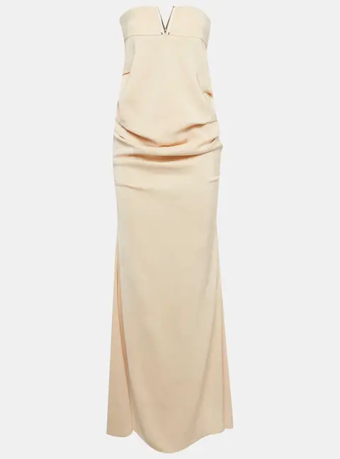 Elisabetta Franchi Beige Stretch Crepe Strapless Maxi Dress M