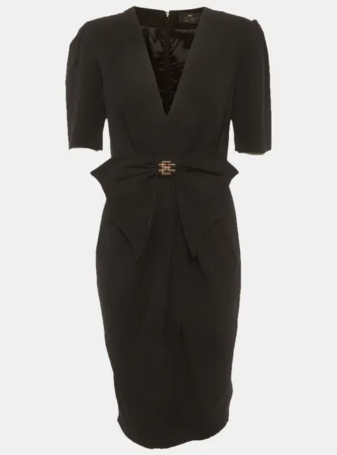 Elisabetta Franchi Black Crepe Bow Detail Mini Dress M