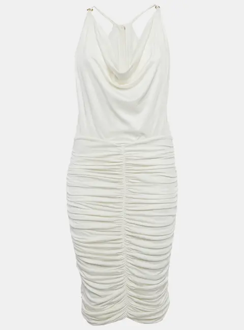 Elisabetta Franchi White Jersey Ruched Bodycon Dress M