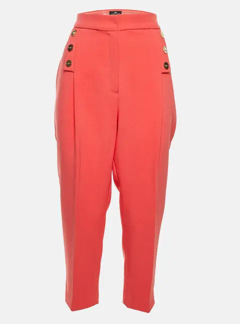 Elisabetta Franchi Coral Pink Crepe Tapered Trousers M